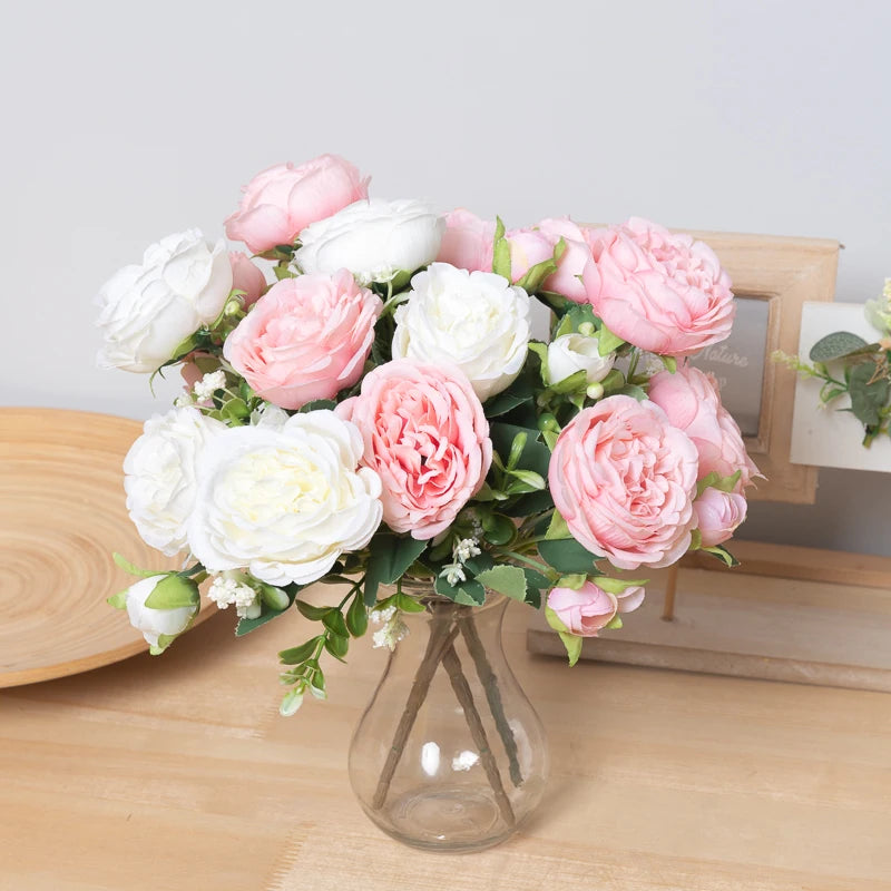 Kahaul White Rose Peony Silk Flowers for Home & Wedding Decor