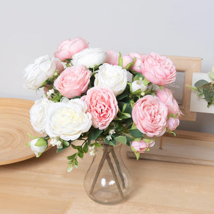 Kahaul White Rose Peony Silk Flowers for Home & Wedding Decor