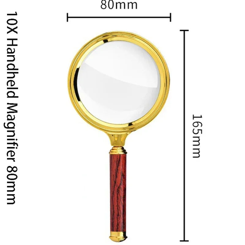 10X Handheld Magnifying Glass 60/70/80/90/100mm Lens Magnifier For Science Seniors Reading Inspection Map Glass Magnifier Loupe