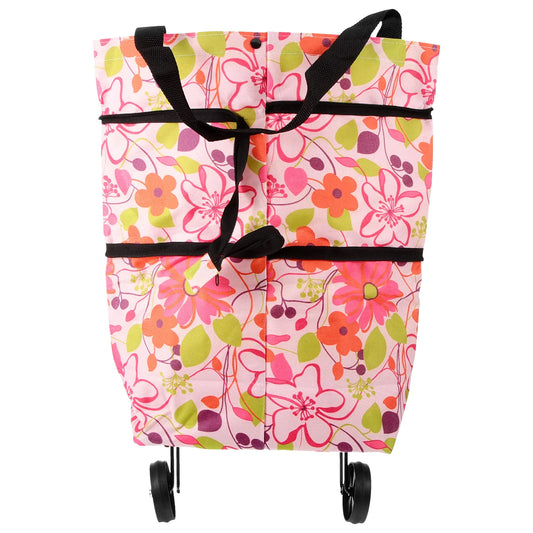 Foldable Roller Shopping Bag with Wheels & Pull Handle