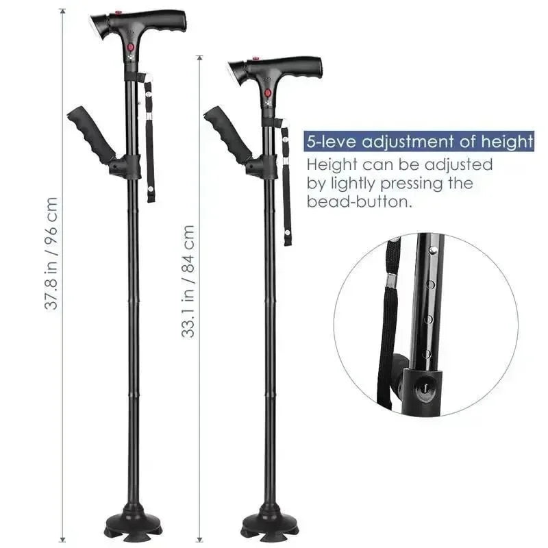 Height Adjustable Walking Stick | LED Light & Voice Alert