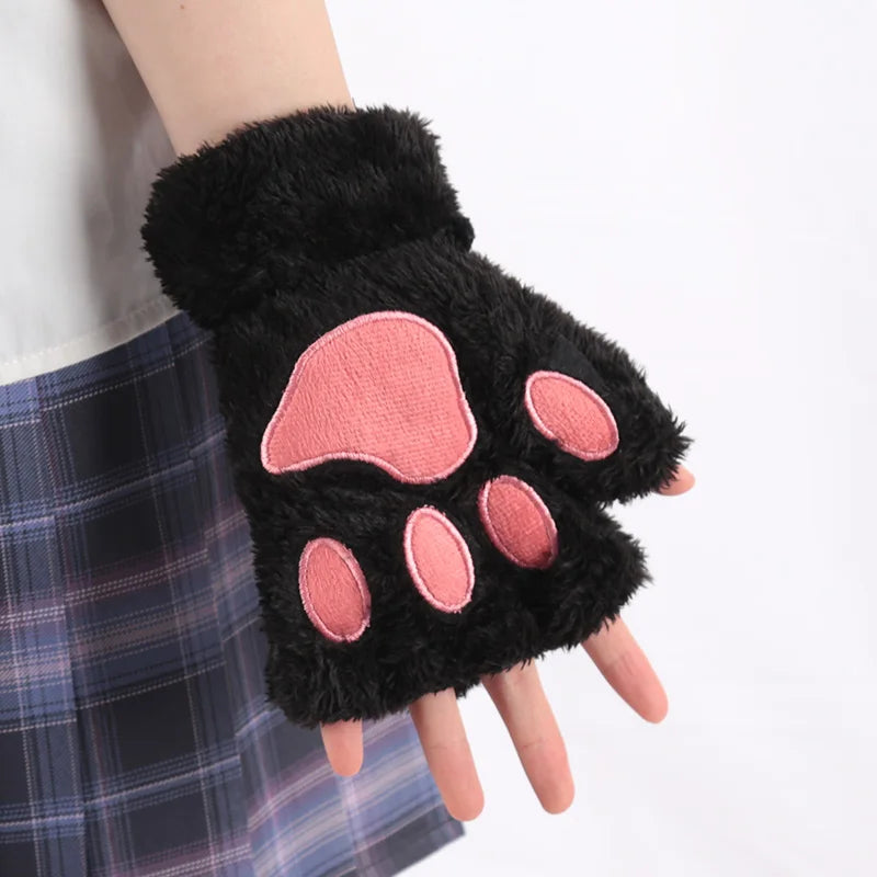 Women’s Cartoon Cat Claw Gloves Plush Bear Paw Winter Mittens