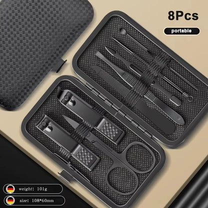 8/12/15/20/24pcs black Nail clipper set Pedicure knife Stainless steel Nail beauty tool Nail Care Trimmer Portable travel box