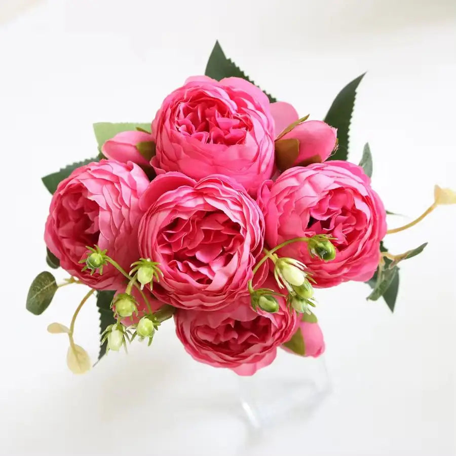 Artificial Peony & Rose Bouquet | Silk Flowers for Home & Wedding Decor