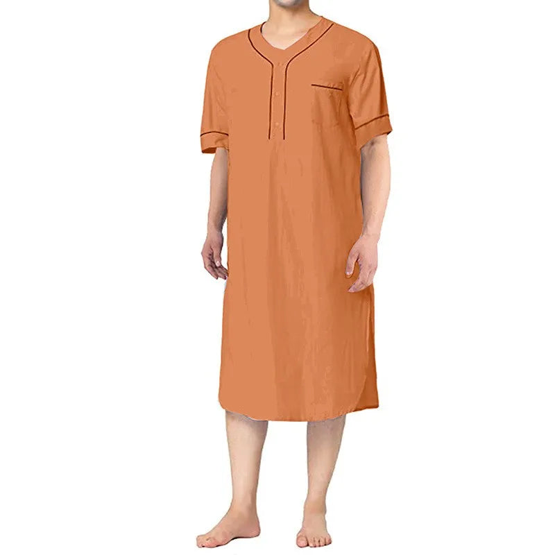 Summer Men's Clothing Leisure Short Sleeve V-neck Pajamas Fashion Homewear Loose Comfort Solid Color Premium Nightgown S-3XL