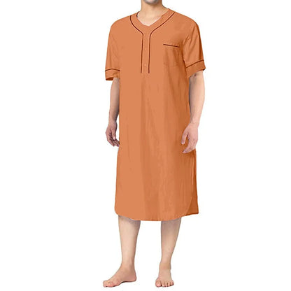 Summer Men's Clothing Leisure Short Sleeve V-neck Pajamas Fashion Homewear Loose Comfort Solid Color Premium Nightgown S-3XL