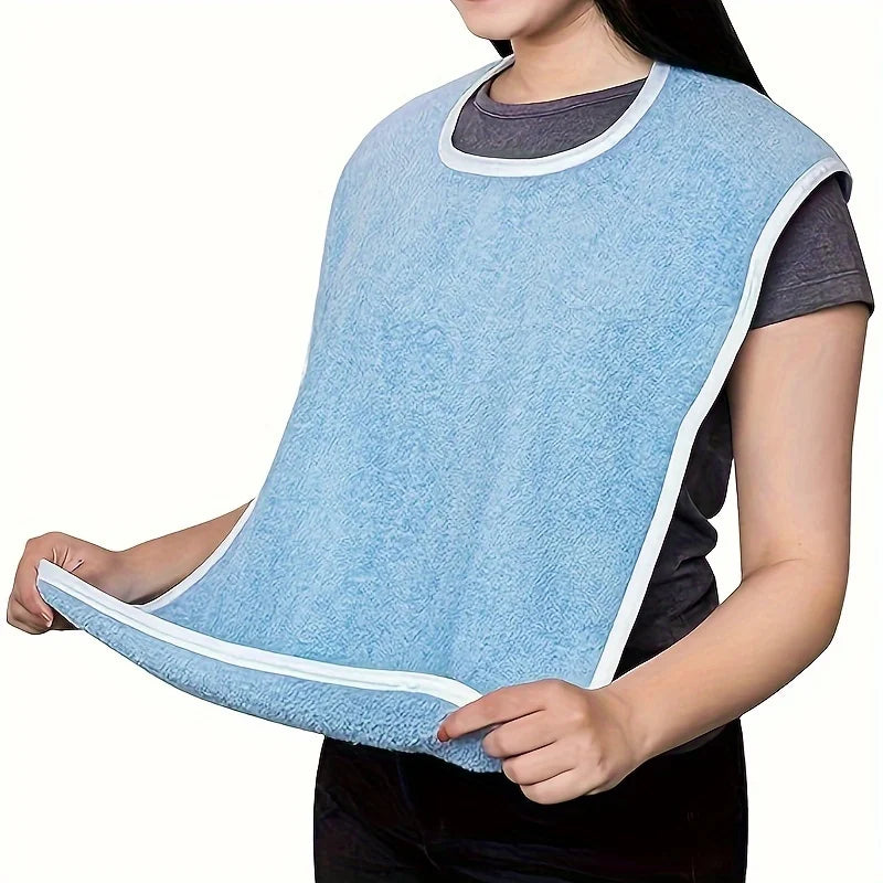 1pcs Adjustable High-End Adult Bib for Elderly and Disabled - Thick Flannel Cloth Protective Cover - Machine Washable - Blue