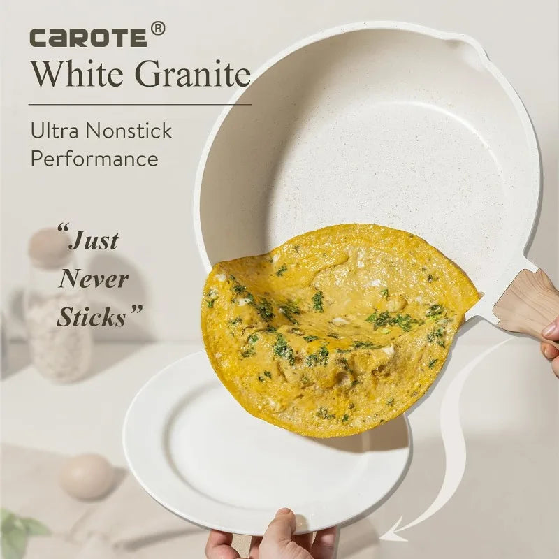 CAROTE 21-Piece Nonstick Pots & Pans Set, White Granite Induction Cookware