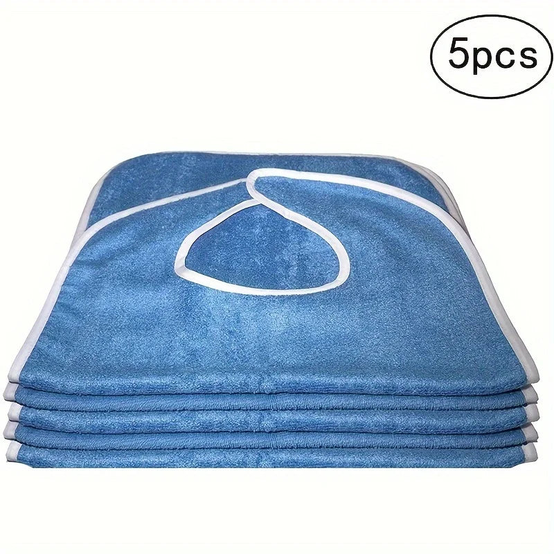 1pcs Adjustable High-End Adult Bib for Elderly and Disabled - Thick Flannel Cloth Protective Cover - Machine Washable - Blue