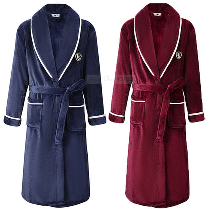 Thickened Flannel Men Robe Sleepwear Autumn Winter Warm Coral Fleece Bathrobe Gown Nightwear Loose Casual Home Wear Loungewear