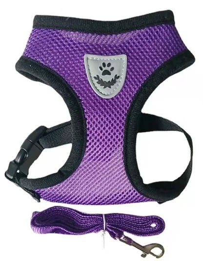 Adjustable Cat Dog Harness with Lead Leash – Reflective Mesh Vest