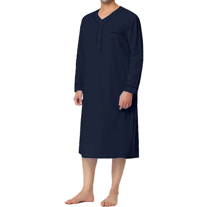 Casual Men Sleepwear Robes Nightgown Long Sleeve V Neck Loose Homewear Pajamas Night Dress Men Nightwear Bathrobes Dressing Gown