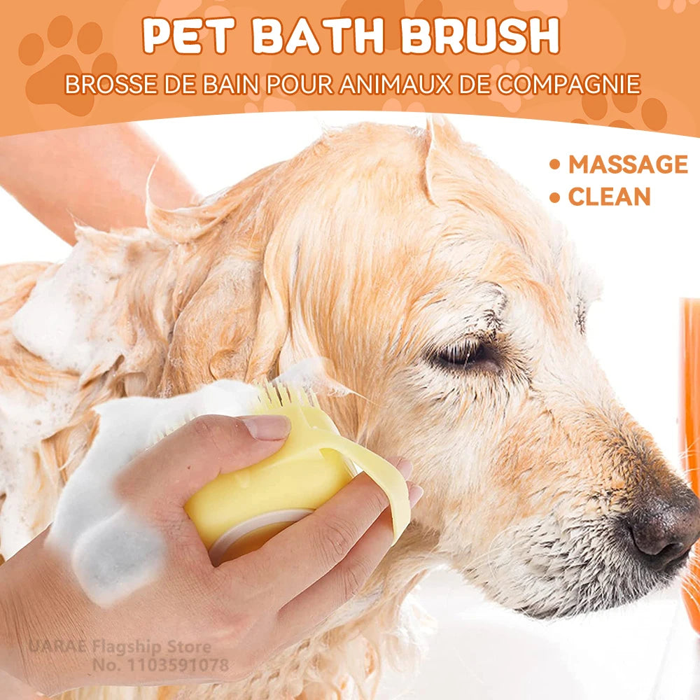 Soft Silicone Dog Bathing Brush with Shampoo Dispenser – Pet Massage Tool