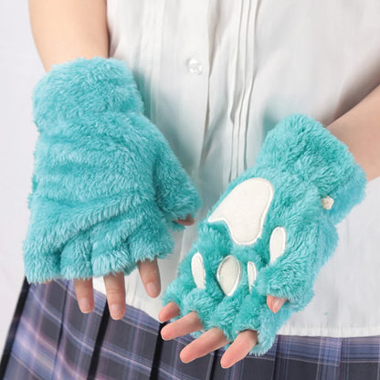 Women’s Cartoon Cat Claw Gloves Plush Bear Paw Winter Mittens