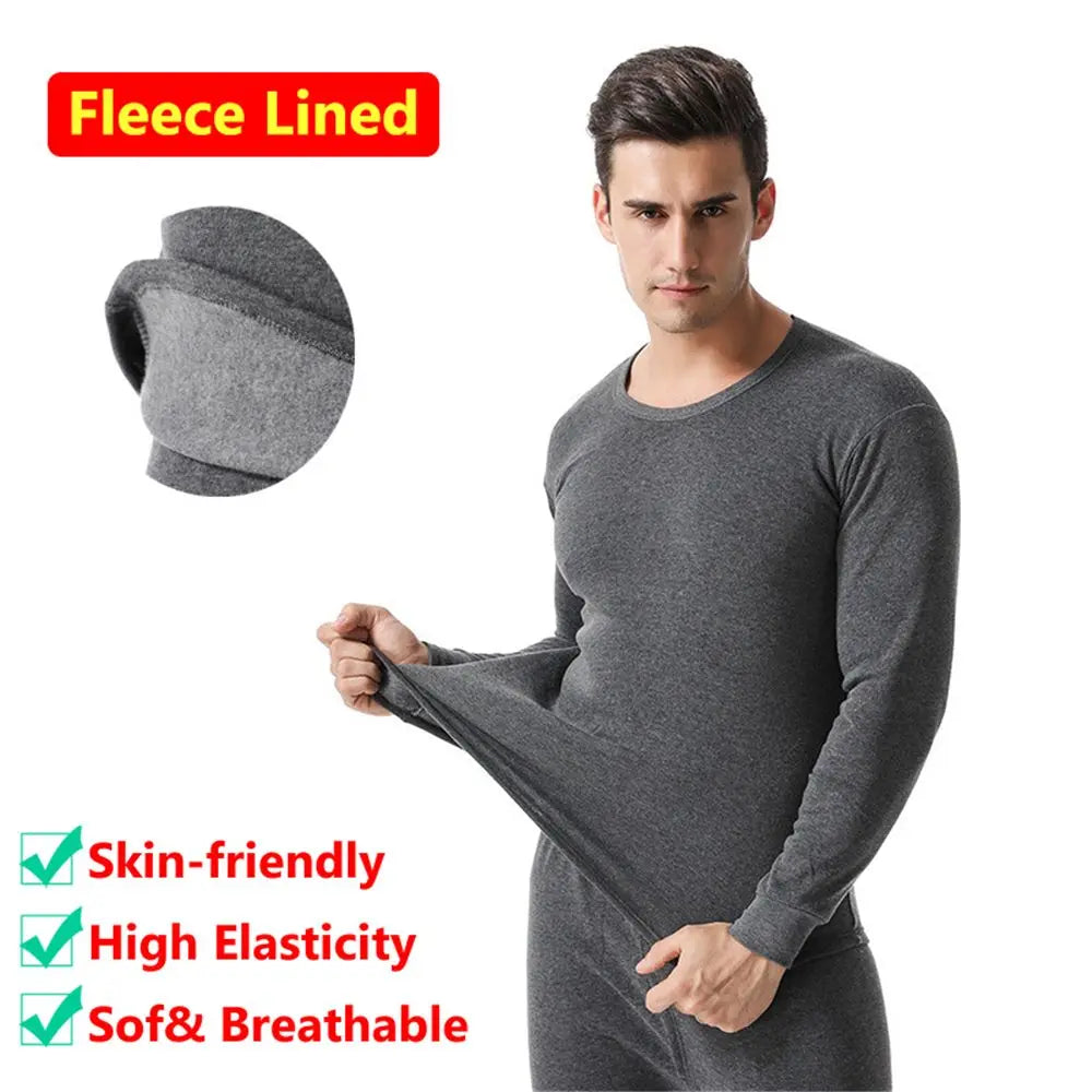 Thermal Underwear Set for Men - Fleece Lined Top & Bottom for Winter