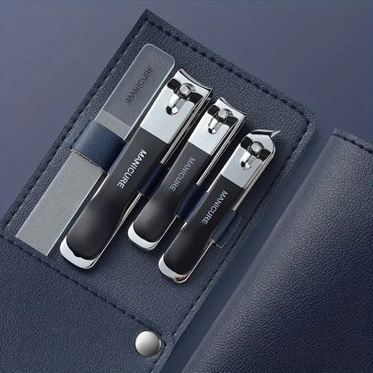 4-Piece Manicure Set | Portable Leather Case & Nano Nail File