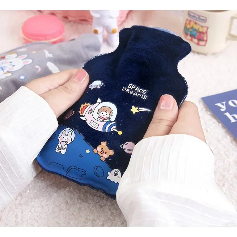 Tummy Warmers Hot Water Bottle Rubber Bag Cute Cartoon Warm Relaxing Safe Heat Cold Large Plush Cloth Hot Water Bag