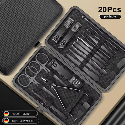 8/12/15/20/24pcs black Nail clipper set Pedicure knife Stainless steel Nail beauty tool Nail Care Trimmer Portable travel box