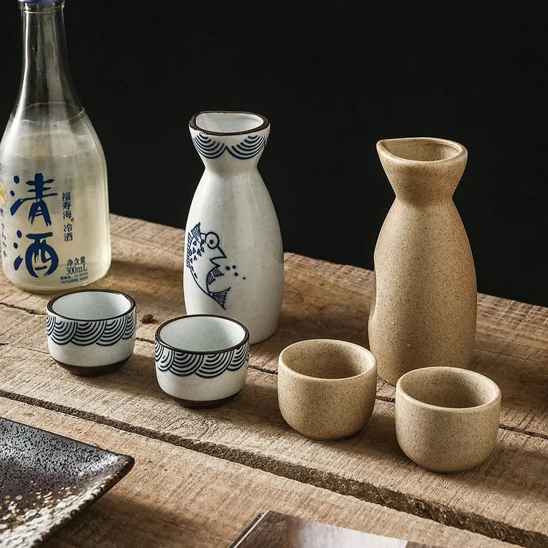 2PCS Japanese Ceramic Teacups & Retro Sake Bottles