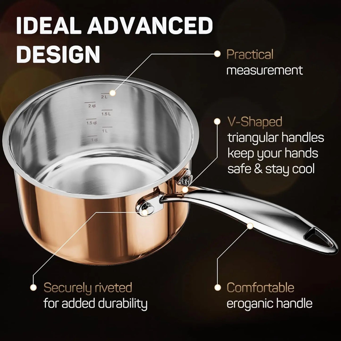 10-Piece Tri-Ply Stainless Steel Cookware Set – Copper Pots & Pans with Lids