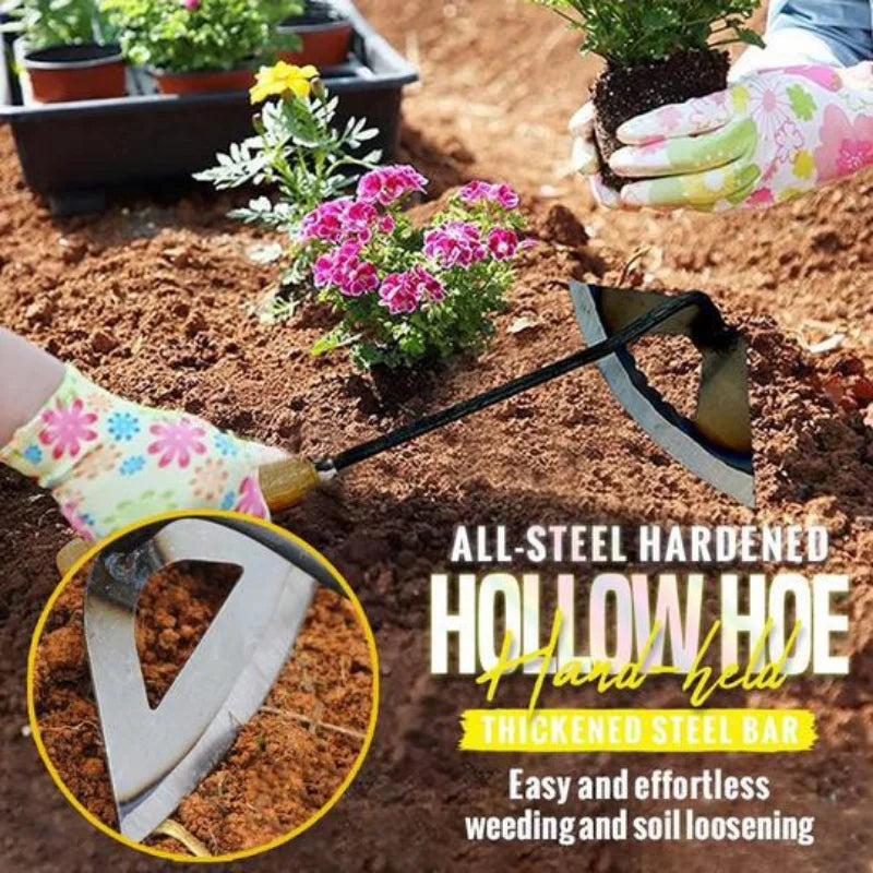 All-Steel Hardened Hollow Hoe | Handheld Weeding Rake for Gardening & Farming