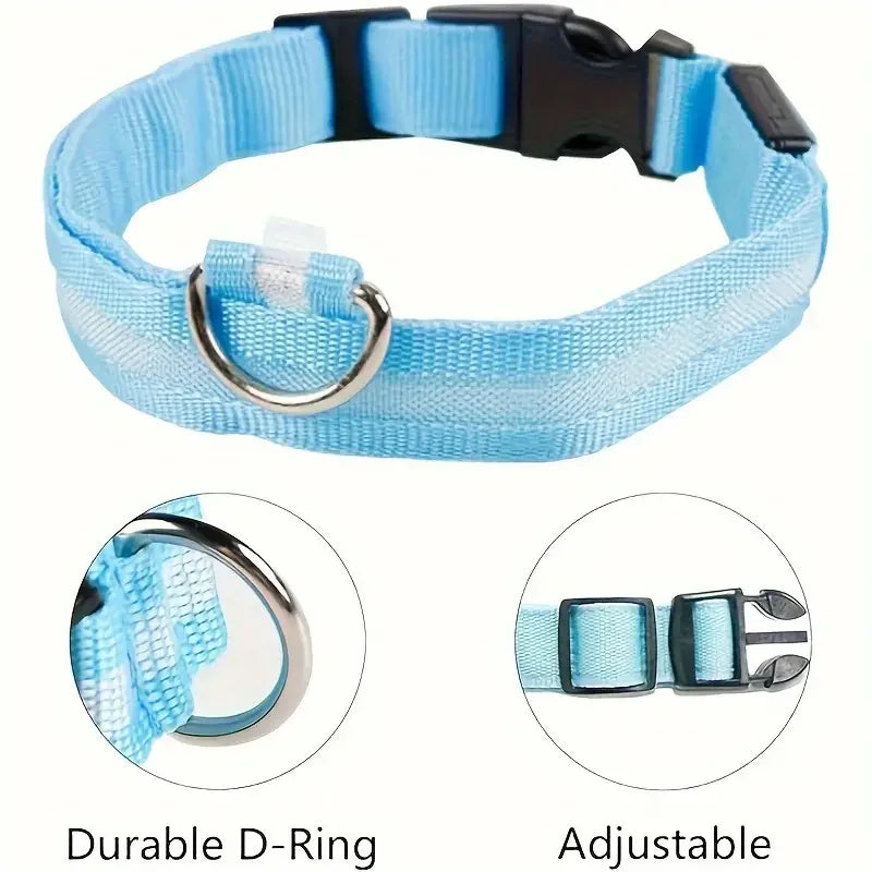 LED Nylon Dog Collar – Night Safety Glow-in-the-Dark Leash