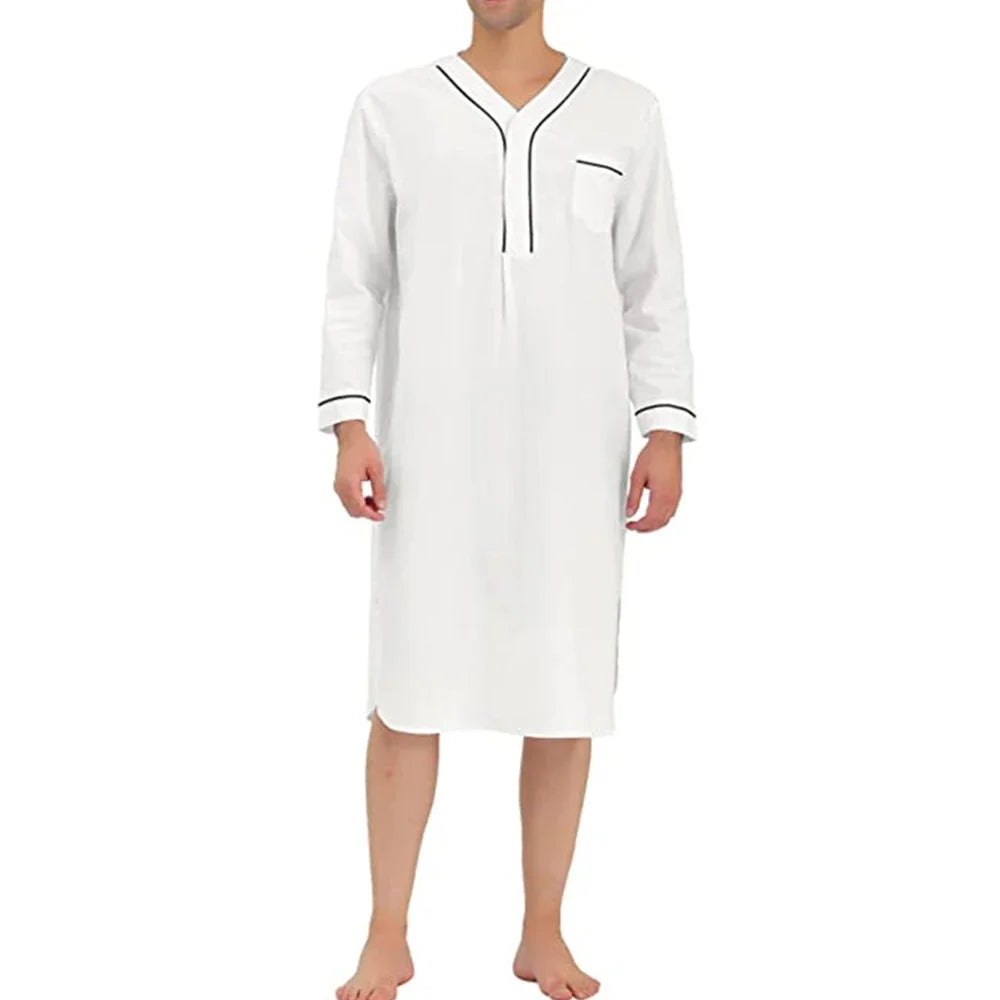 Casual Men Sleepwear Robes Nightgown Long Sleeve V Neck Loose Homewear Pajamas Night Dress Men Nightwear Bathrobes Dressing Gown