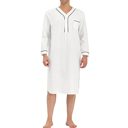 Casual Men Sleepwear Robes Nightgown Long Sleeve V Neck Loose Homewear Pajamas Night Dress Men Nightwear Bathrobes Dressing Gown