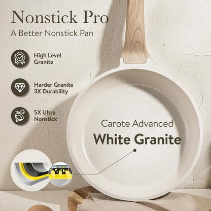 CAROTE 21-Piece Nonstick Pots & Pans Set, White Granite Induction Cookware