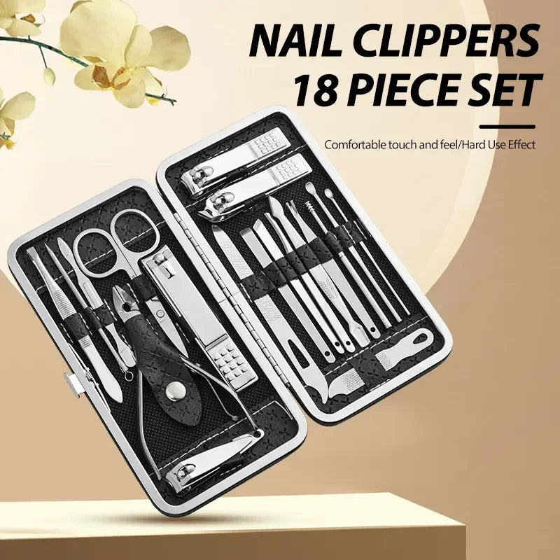 Nail art 19 piece set of beauty tools, home manicure, foot trimming, eagle beak pliers, care kit, nail knife, nail clipper set