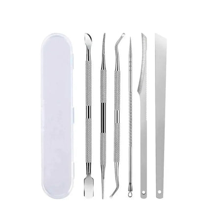 6pcs Stainless Steel Manicure Pedicure Knife To Remove Dead Skin Calluses Thick Hard Nail Clippers Acne Needle Pick Tool Set