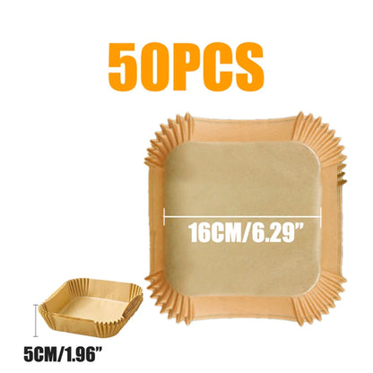 50Pcs Air Fryer Disposable Parchment Paper Liner Oil-proof Paper Tray Non-Stick Baking Mat Air Fryer Accessories SquareRound