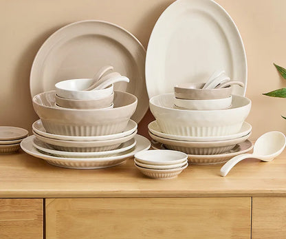 Cream Style Ceramic Bowl Set | High-End Japanese & Chinese Tableware, Kitchen Accessories