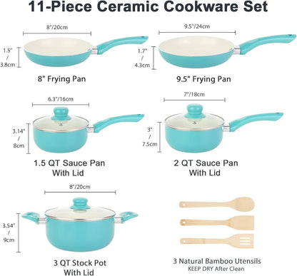 11-Piece Nonstick Pots & Pans Set, Ceramic Induction Cookware, Stay-Cool Handles