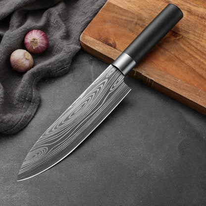 Laser Damascus Knife Set – Chef, Meat, Fruit Knives & Scissors