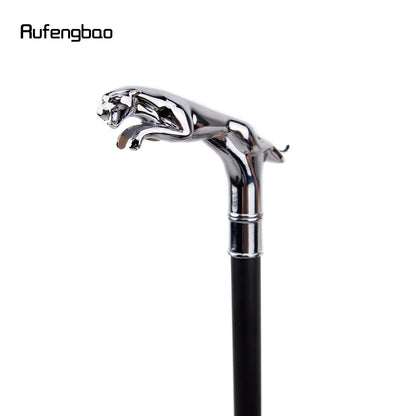 Silver Luxury Leopard with Tail Handle Walking Stick with Hidden Plate Self Defense Fashion Cane Cosplay Crosier Stick 93cm