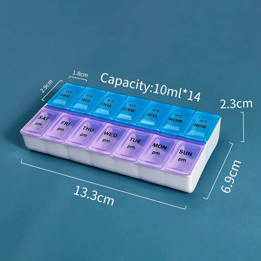 14-Grid 7-Day Pill Box | Weekly Organizer for Vitamins & Medicine