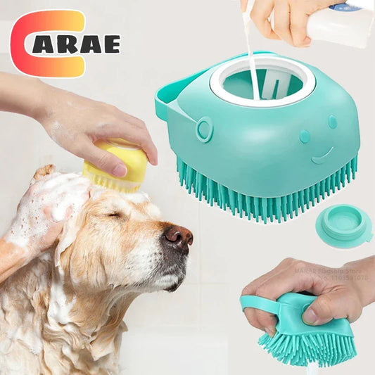 Soft Silicone Dog Bathing Brush with Shampoo Dispenser – Pet Massage Tool