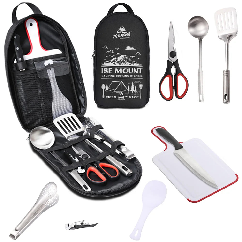 9-Piece Portable Camping Utensil Set – Stainless Steel Cookware for Outdoor Adventures