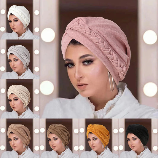 Lady Rural Girl Solid Women Bandanas Stretchy Turban Cap Female Chemotherapy Headwear Braid Hat Polyester Caps SE009