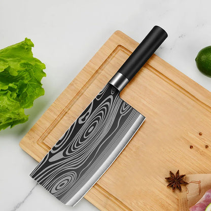 Laser Damascus Knife Set – Chef, Meat, Fruit Knives & Scissors