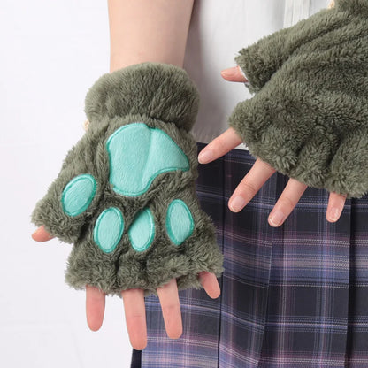 Women’s Cartoon Cat Claw Gloves Plush Bear Paw Winter Mittens