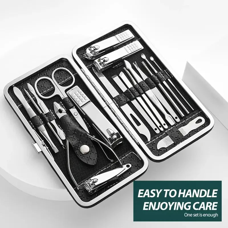 Nail art 19 piece set of beauty tools, home manicure, foot trimming, eagle beak pliers, care kit, nail knife, nail clipper set