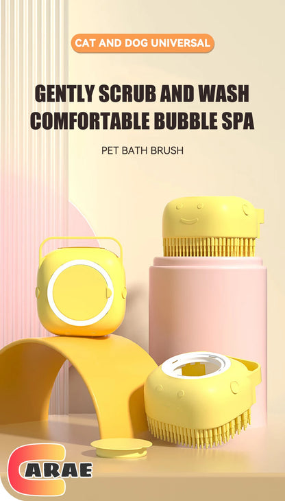 Soft Silicone Dog Bathing Brush with Shampoo Dispenser – Pet Massage Tool