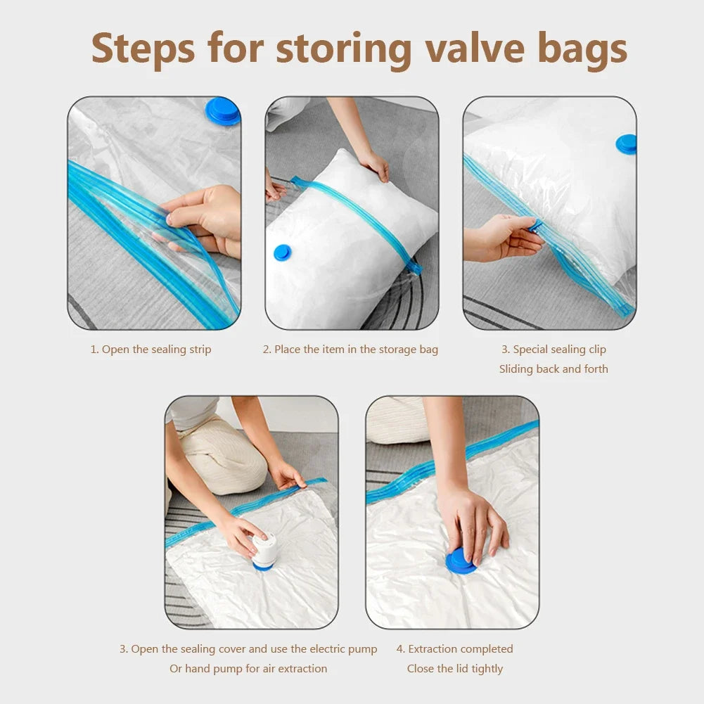 Reusable Vacuum Bags – 7 Sizes, Space-Saving Clothes Storage