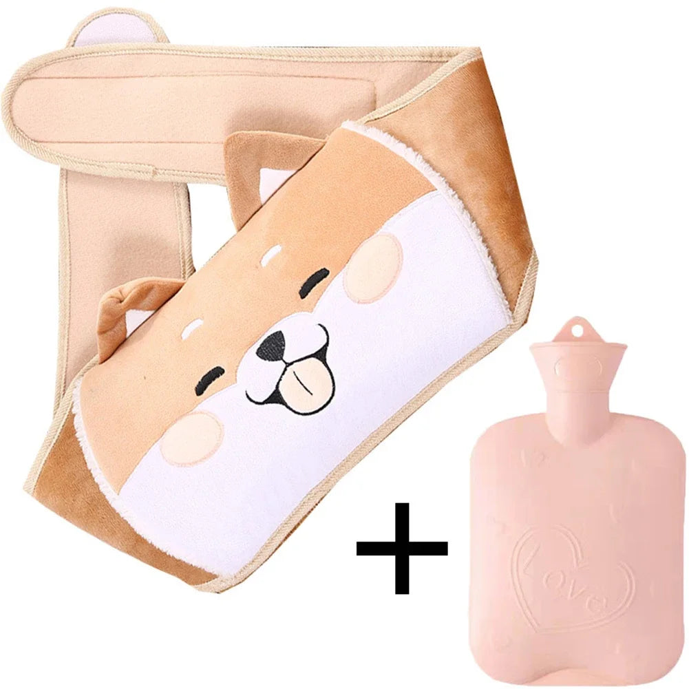 1 Set 1000ml Hot Water Bottle Bag With Plush Waist Cover For Pain Relief Winter Warm Waist Bag Stomach Abdominal Band Wrap