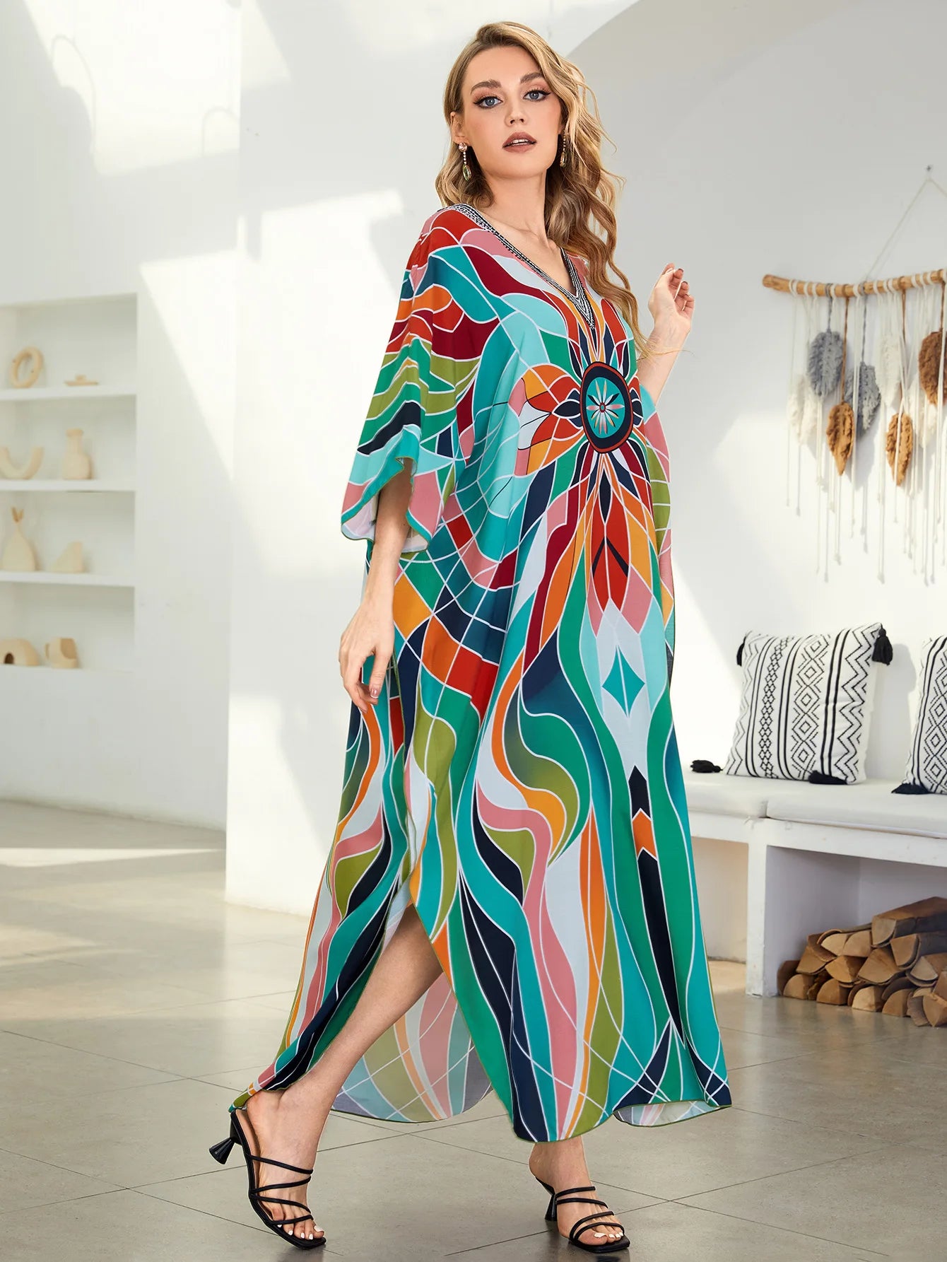 Beach Cover Ups for Swimwear Women Printed Kaftans Summer Holiday Bathing Suits Factory Supply