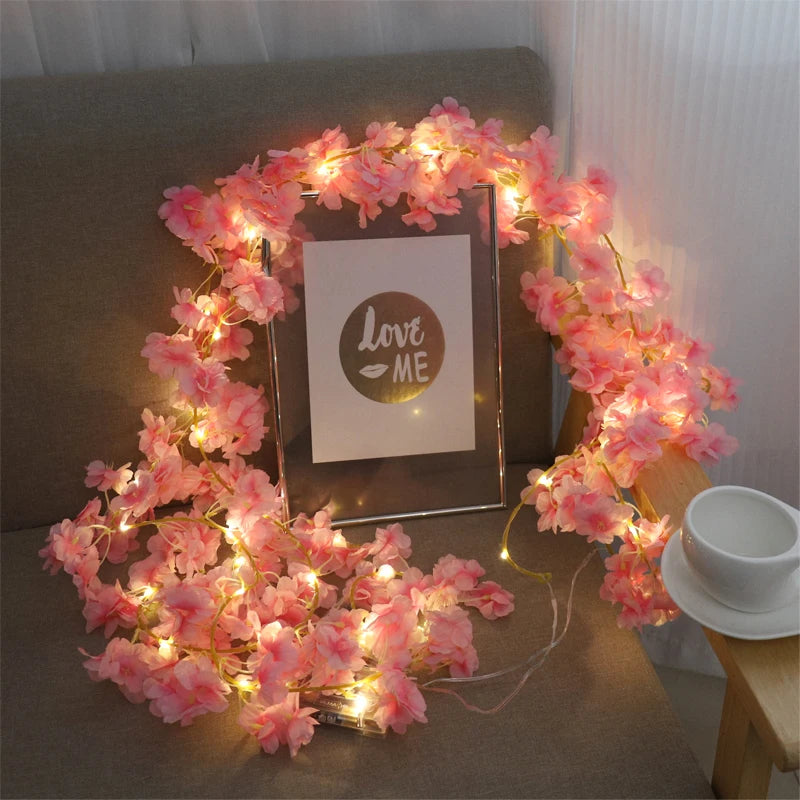 Artificial Pink Cherry Blossom Vine with LED Lights for Wedding & Home Decor