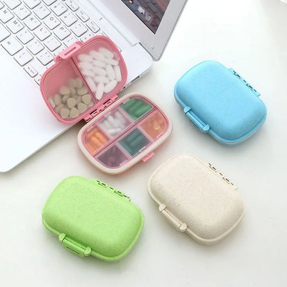 8 Grids Organizer Container For Tablets Travel Pill box With Seal Ring Small Box For Tablets Wheat Straw Container For Medicines