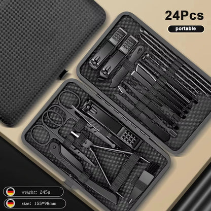 8/12/15/20/24pcs black Nail clipper set Pedicure knife Stainless steel Nail beauty tool Nail Care Trimmer Portable travel box